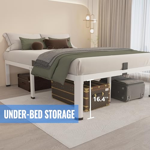 Queen White Bed Frame with Round Legs, view 6