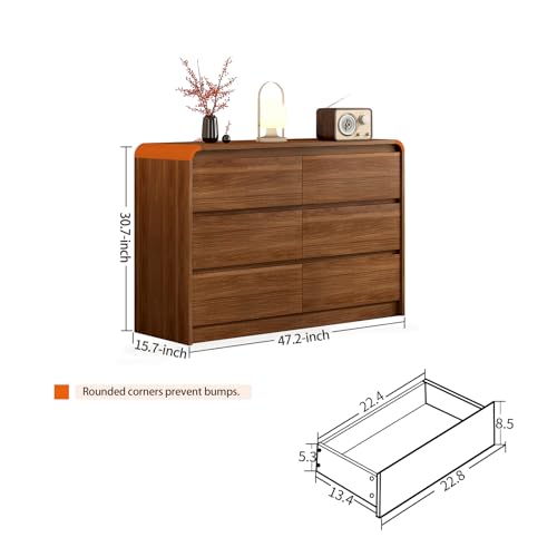 Modern 6 Drawer Dresser, 47-Inch Wood Chest of Drawers for Bedroom, view 3