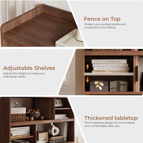44" Buffet Sideboard Cabinet with Outlet Sliding Door, Walnut, view 7
