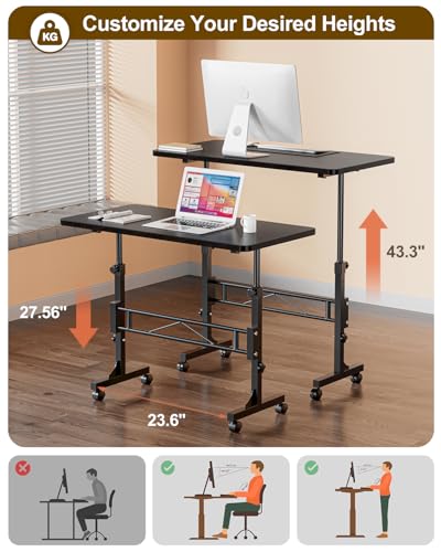 Small Standing Desk Adjustable Height, Mobile Stand Up Desk with Wheels, view 3