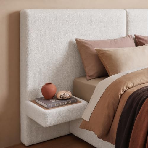 Queen Beige Platform Bed Frame with Curved Headboard, view 5