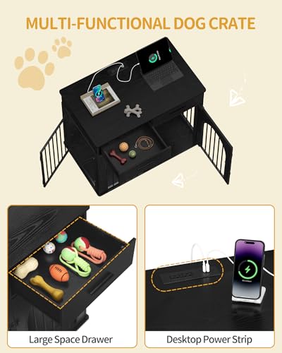 39.4'' Dog Crate Furniture with Storage & Power Indoor Dog Kennel, view 6