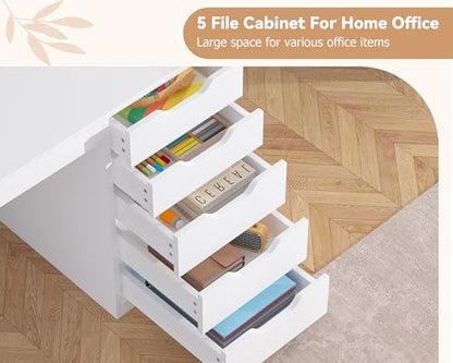 2 Person Desk with 5 Drawers and Power Outlets, 78.7 Inch Long Computer Desk with Storage File Cabinet, Two Person Home Office Double Desk with Storage, White