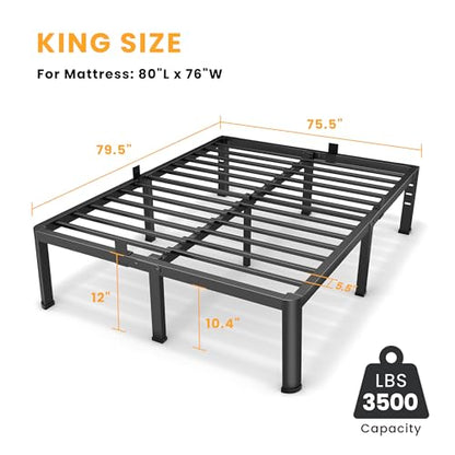 Metal King Size Bed Frame with Rounded Legs, view 3