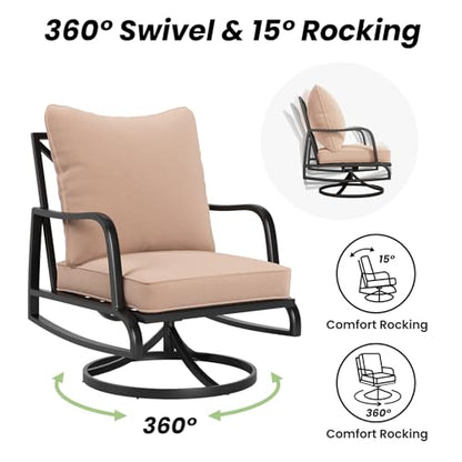 Patio Furniture Set, 4 Piece Outdoor Patio Furniture Set, 2 x Outdoor Swivel Chair, 1 x 3-Seats Sofa and 1 x Coffee Table, Metal Conversation Set for Porch, Balcony, and Backyard