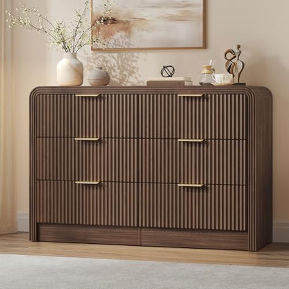 47" W Fluted 6-Drawer Dresser for Bedroom, Walnut, view 5