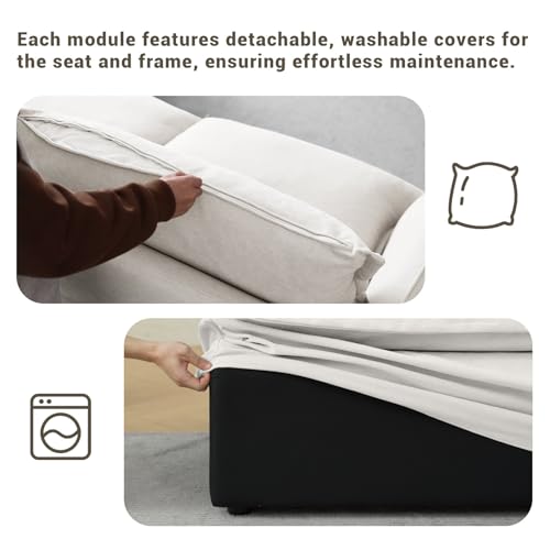 111” Oversized Modular Sectional Sofa, Comfy Down Fill Cloud Couch, L Shaped 4 Seater Couches with Washable Cover, Convertible Sectional Couches for Living Room, Cream White