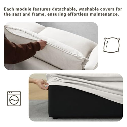 111” Oversized Modular Sectional Sofa, Comfy Down Fill Cloud Couch, L Shaped 4 Seater Couches with Washable Cover, Convertible Sectional Couches for Living Room, Cream White