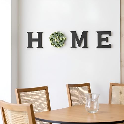 Farmhouse Wall Home Sign with Artificial Eucalyptus for O Rustic Wooden Hanging Letters Decorative Wall Art Decor for Living Room Kitchen Entryway Housewarming Gift, Black