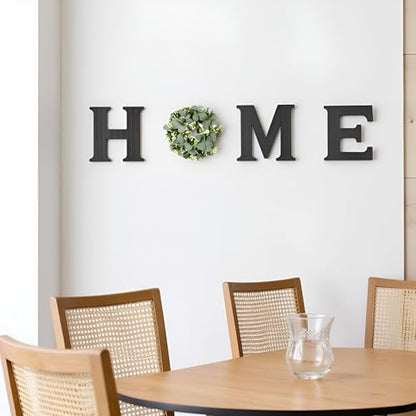 Farmhouse Wall Home Sign with Artificial Eucalyptus for O Rustic Wooden Hanging Letters Decorative Wall Art Decor for Living Room Kitchen Entryway Housewarming Gift, Black