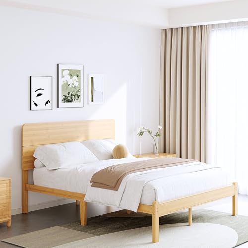 Queen Size Bamboo Wood Platform Bed Frame with Headboard, Natural, view 5