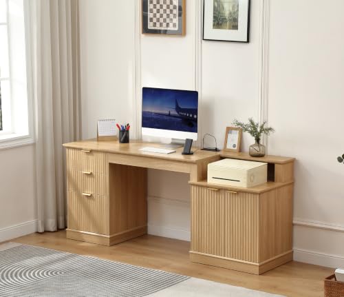 Fluted Home Office Desk with Power Outlet, view 2