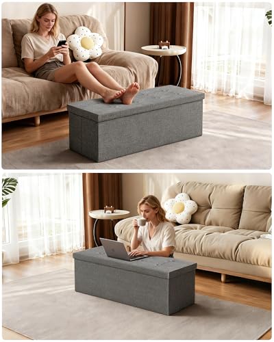 43.3 inches Folding Storage Ottoman Bench Storage Chest Footrest for Bedroom, Entryway and Living Room, Holds up to 660 lb Dark Grey