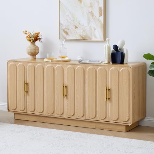 63" Modern Buffet Cabinet with Storage, Large Arched Credenza with 6 Doors, view 2