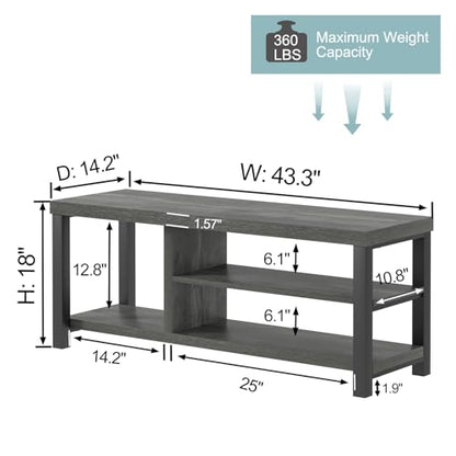 Industrial Entryway Bench, Rustic Indoor Shoe Boot Storage Bench Seat for Living Room, Grey