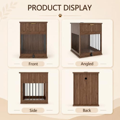 3-in-1 Dog Crate End Table with Charging Station & Drawer (Antique Brown), view 8