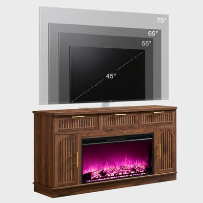 Fireplace TV Stand for 75" TV, 36" Electric Fireplace with Mantel, Walnut, view 4