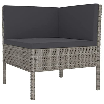 9 Piece Modular Garden Lounge Set, Grey PE Rattan Outdoor Sectional Sofa with Cushions, Modern Patio Furniture Conversation Set for Backyard and Porch, Includes Table and 8 Seats