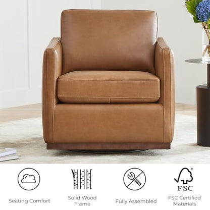 CHITA Genuine Leather Swivel Chair, Wood Frame, Fully Assembled, Saddle