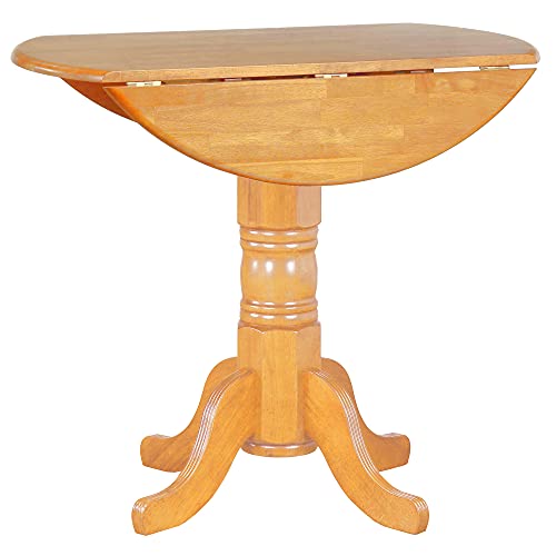 Round Drop Leaf Pub Table, Light Oak Finish