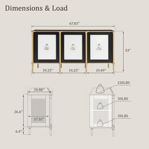 Black and Gold Sideboard Buffet Cabinet with Storage, view 3