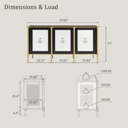 Black and Gold Sideboard Buffet Cabinet with Storage, view 3