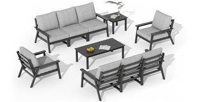 HDPE Patio Furniture Set, 10 Pieces Sectional Outdoor Furniture Set, All Weather Outdoor Couch Set Patio Conversation Set for Deck, Lawn, Black
