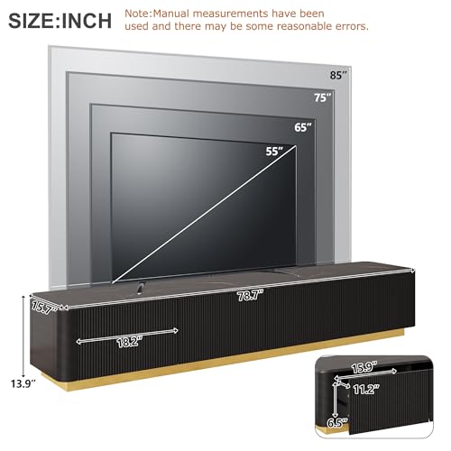 78.7" Black TV Stand for TVs up to 85", Modern Faux Marble Media Console, view 3