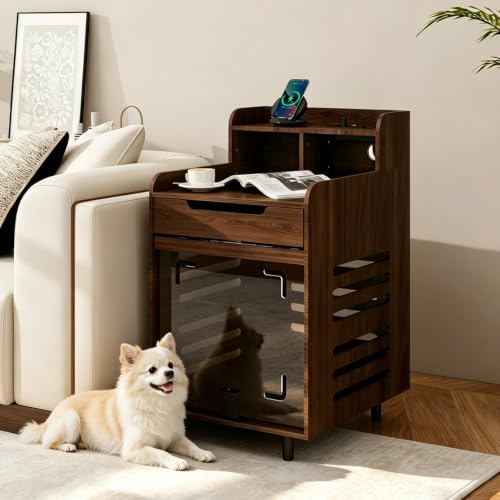 YUSING Dog Crate Furniture with Charging Station, Flip-Up Acrylic Door, view 2