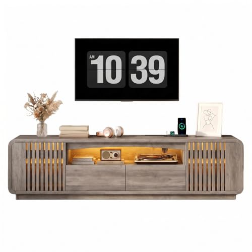 63" TV Stand with LED Lights, TV Console for 55-70" TVs, Grey, view 7