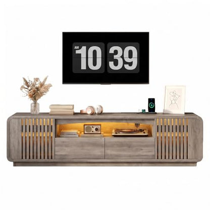 63" TV Stand with LED Lights, TV Console for 55-70" TVs, Grey, view 7