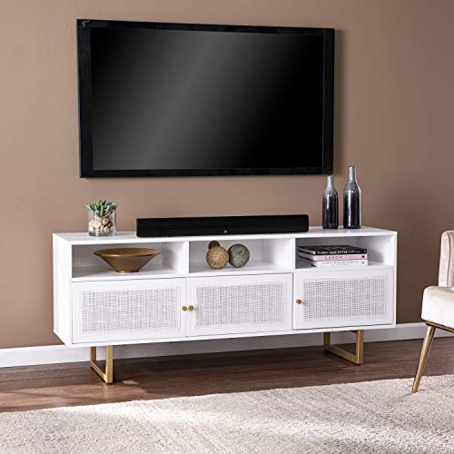 Mursley Media Cabinet with Storage - Transitional Design, White Rattan - Ideal for Living Room, Family Room (MS1094913)