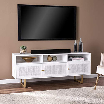 Mursley Media Cabinet with Storage - Transitional Design, White Rattan - Ideal for Living Room, Family Room (MS1094913)