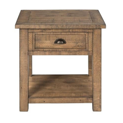 Monterey Farmhouse Rustic End Table, Solid Pine Wood Coastal Side Table with Drawer and Shelf. Reclaimed Natural.