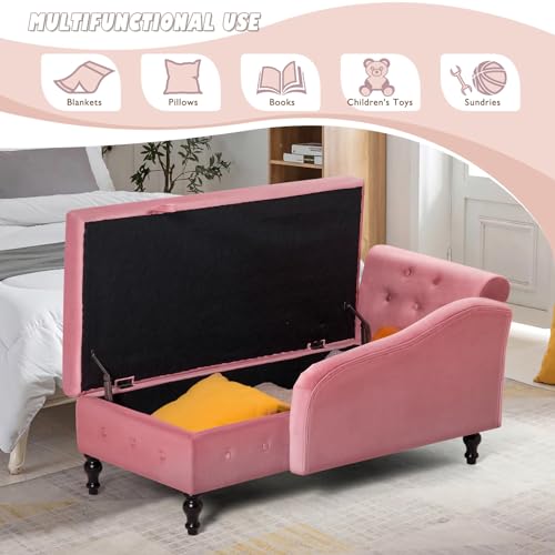Velvet Chaise Lounge w/Left Armrest & Storage Space, Pink, view 6
