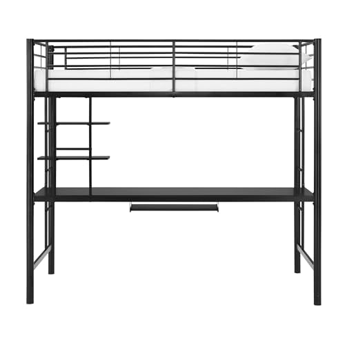 Orion Urban Industrial Metal Double Over Computer Desk Bunk Bed, Full Double, Black