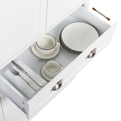71-Inch White Storage Cabinets with Drawers, Freestanding Pantry Cabinets with Doors and Shelves Adjustable, Wood Farmhouse Kitchen Pantry Cupboard