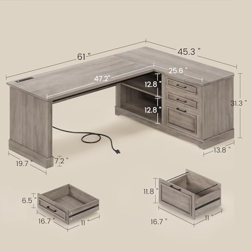 Farmhouse 61" Executive Office Desk with Drawers for Home Office, view 4