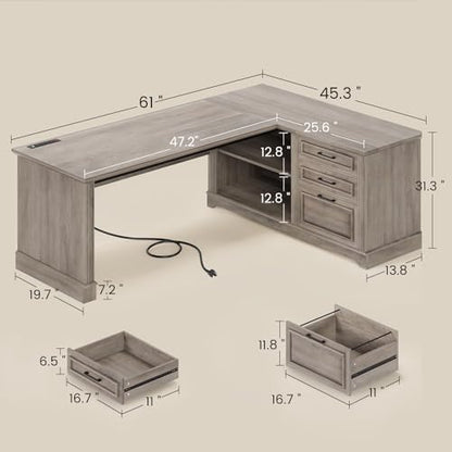 Farmhouse 61" Executive Office Desk with Drawers for Home Office, view 4