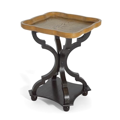 Black and natural hourglass small end table with lipped top, view 7