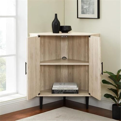 Saxon Mid-Century Modern 2-Door Corner Accent Cabinet 30 Inch Birch