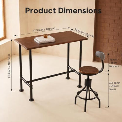 Industrial Bar Table with Set of 4 Bar Stools with Back Rustic 5 Pieces Dining, view 4