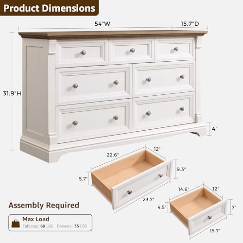Farmhouse 7 Drawers Dresser for Bedroom 54" W Wood Rustic Chest, view 3