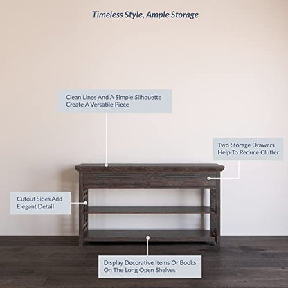 3 Tier Console Table with Two Storage Shelves & Drawers, Wood Accent Sofa Table for Entryway Living Room Hallway - 55 Inch - Norrell (Espresso)