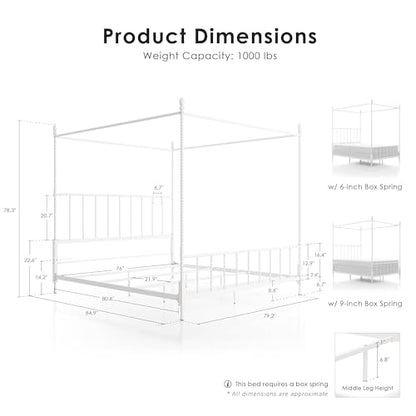 Vaeli Modern Metal King Size Four Poster Bed Frame with Spindles, view 3