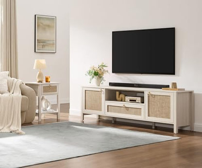 Rattan TV Stand for TVs up to 75 Inch, White Entertainment Center, view 6