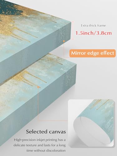 NuYeBiofx Abstract Teal Light Blue Color Block Canvas Wall Art Prints,48"x32" Framed Picture Artwork Modern Gold Splicing Art Printed Canvas Oil Painting for Living Room Bedroom Office,Ready to Hang