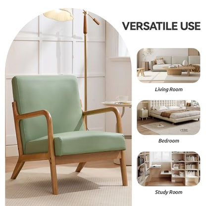 Mid Century Modern PU Leather Chair with Lumbar Pillow and Solid Wood Frame, view 6
