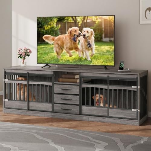 86.6" Dog Cage for 2 Medium Dogs, Double Dog Crate Furniture, view 2