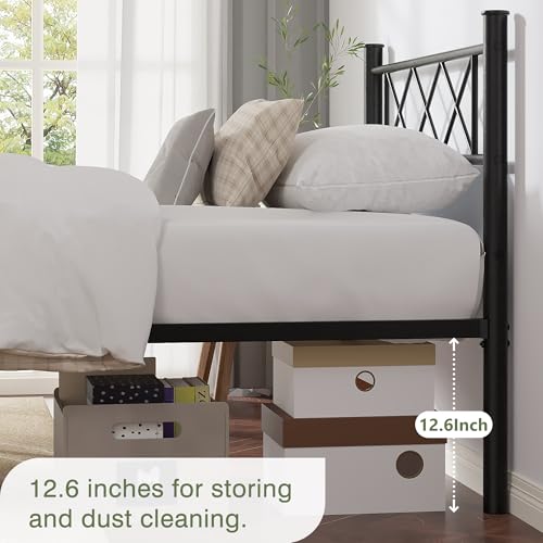 Twin Size Bed Frame with Headboard, Heavy Duty Bedframe with Strong Metal Slats, view 7